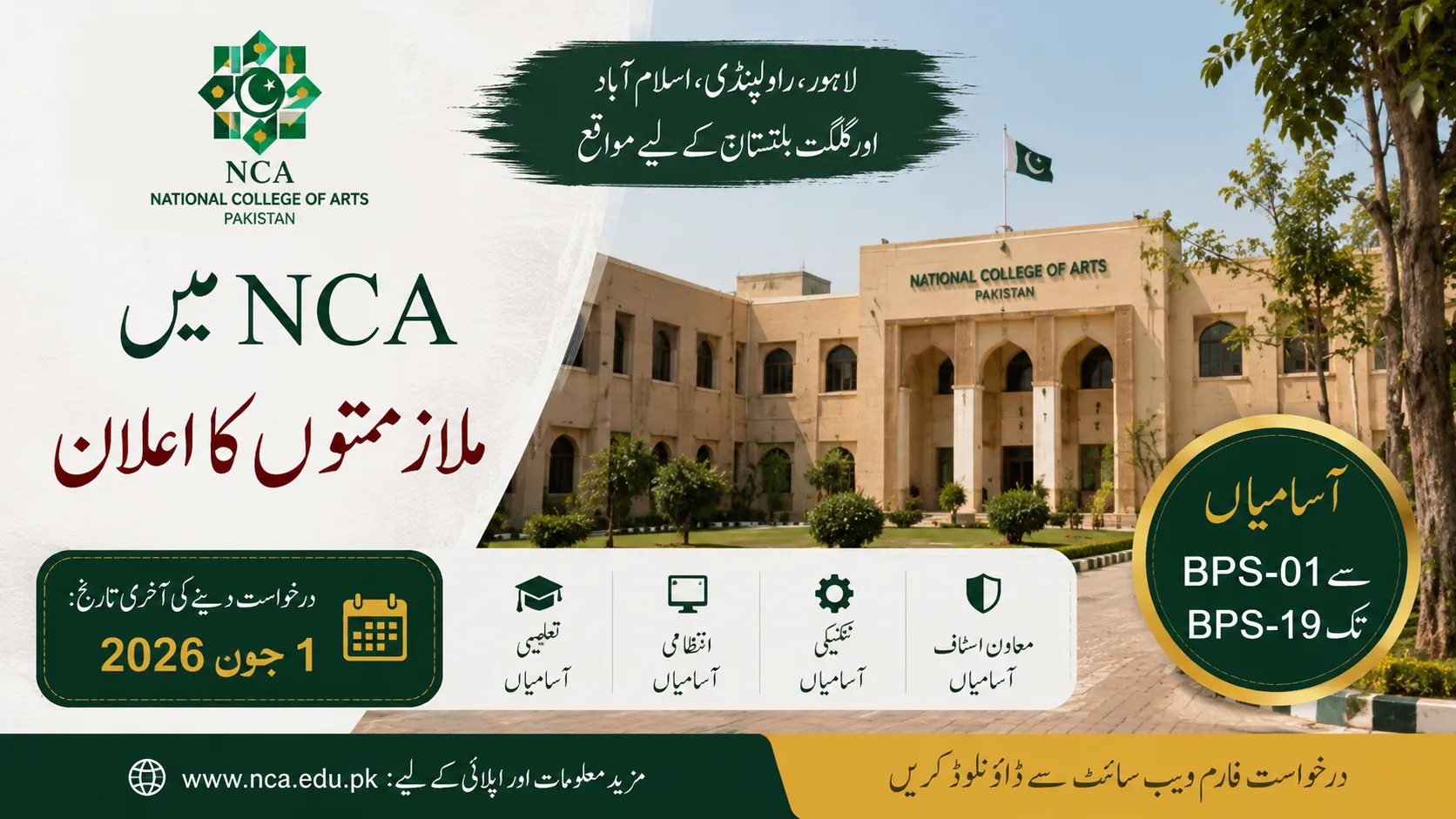 NCA Jobs 2026 Online Apply Before 1 June National College of Arts